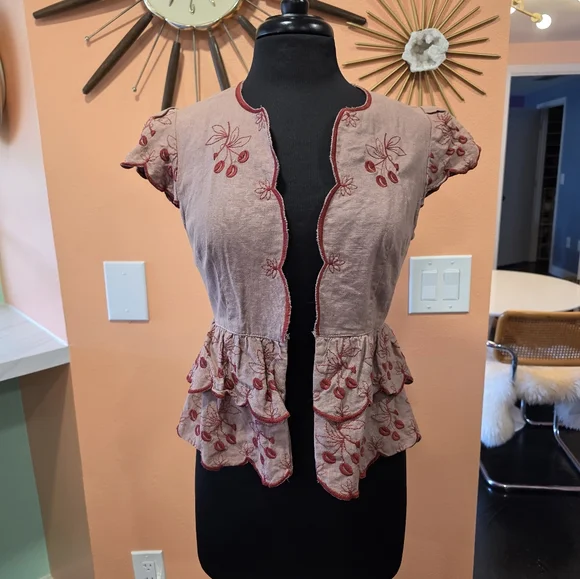 Vintage Y2K Nanette Lepore 10 Girlie Embroidered Floral Ruffle Top Babydoll - Picture 10 of 14